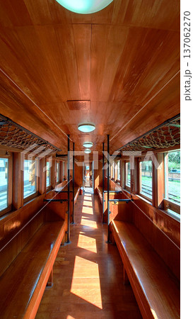 Wooden Interior Passenger Carriage on Alishan Forest Railway Taiwan Wooden Interior Passenger Carriage on Alishan Forest Railway Taiwan 137062270