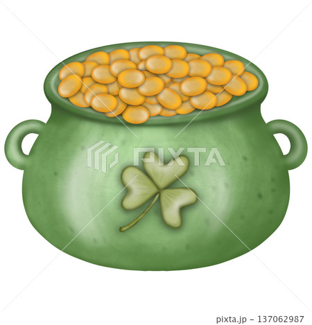 Saint patrick's day elements cute with four leaf clover green leprechaun hat hand drawn decorations illustration set.  for irish festival theme. 137062987