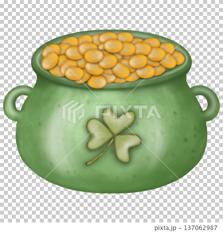 Saint patrick's day elements cute with four leaf clover green leprechaun hat hand drawn decorations illustration set.  for irish festival theme. 137062987