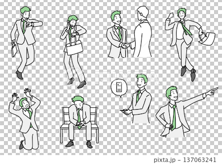 庫存插圖：各種姿勢的銷售員情緒和商務場景 137063241