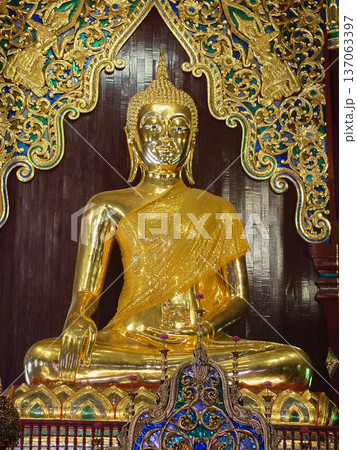 Golden Buddha Statue Close Up Inside Chiang Mai Temple Golden Buddha Statue Close Up Inside Chiang Mai Temple 137063397