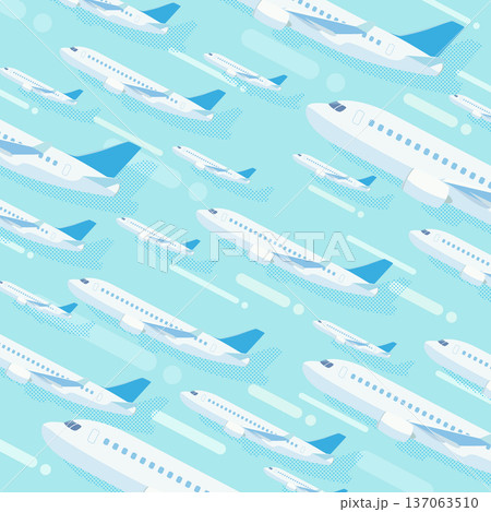 上昇するたくさんの飛行機のポップな青色背景_正方形 137063510