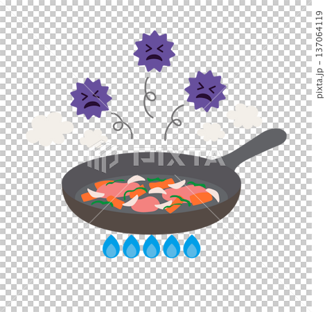 しっかり加熱して食中毒菌を防ぐイラスト 137064119