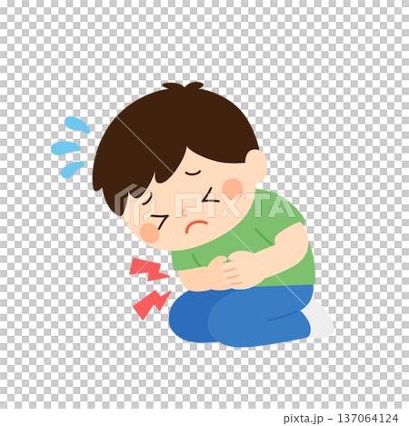 Illustration of a boy suffering from stomachache 137064124