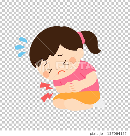 Illustration of a girl suffering from stomach pain 137064125