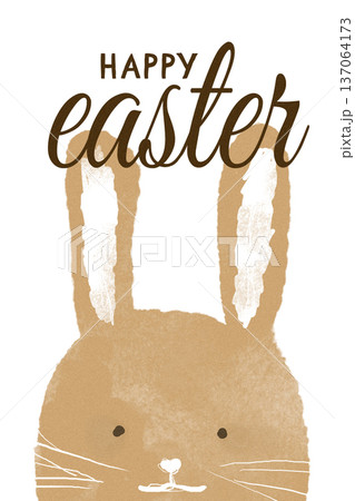 Happy Easter celebration with bunny drawing and festive message in simple style Happy Easter celebration with bunny drawing and festive message in simple style 137064173