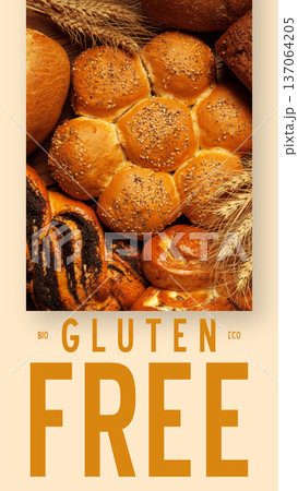 Baked goods displayed for Happy Easter with gluten-free options shown prominently 137064205