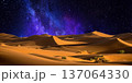 night landscape with desert dunes, starry sky and milky way in desert, abstract background. 137064330