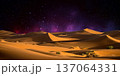 night landscape with desert dunes, starry sky and milky way in desert, abstract background. 137064331