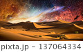 night landscape with desert dunes, starry sky and milky way in desert, abstract background. 137064334