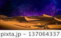 night landscape with desert dunes, starry sky and milky way in desert, abstract background. 137064337