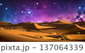 night landscape with desert dunes, starry sky and milky way in desert, abstract background. 137064339