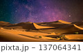 night landscape with desert dunes, starry sky and milky way in desert, abstract background. 137064341