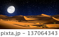 night landscape with desert dunes, starry sky and milky way in desert, abstract background. 137064343