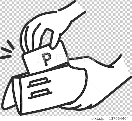 財布からポイントカードを取り出すイラスト 線画のみ 財布からポイントカードを取り出すイラスト 線画のみ 137064404