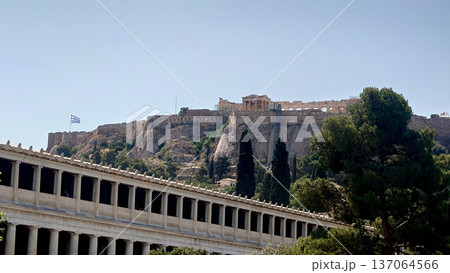 Athens Acropolis View From Roman Agora Ancient Ruins Athens Acropolis View From Roman Agora Ancient Ruins 137064566