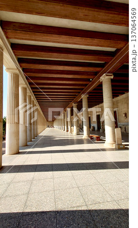 Ancient Athens Colonnade Walkway Near Roman Agora 137064569