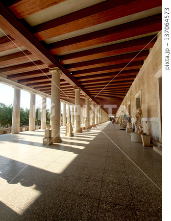 Ancient Athens Colonnade Walkway Near Roman Agora 137064573