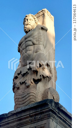 Ancient Stone Statue Monument at Roman Agora Athens Greece 137064613