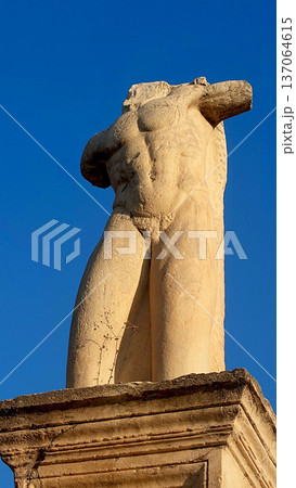 Ancient Stone Statue Monument at Roman Agora Athens Greece 137064615