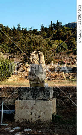 Ancient Stone Statue Monument at Roman Agora Athens Greece 137064618
