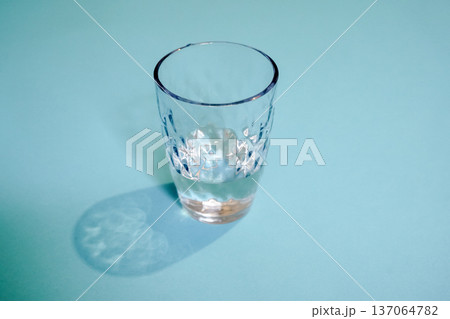 Minimalist Glass of Water on a Pastel Blue Background 137064782
