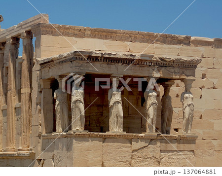 Erechtheion Caryatids Temple On Acropolis Athens Greece Erechtheion Caryatids Temple On Acropolis Athens Greece 137064881
