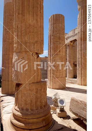 Ancient Acropolis Marble Columns Interior in Athens Greece Ancient Acropolis Marble Columns Interior in Athens Greece 137064915