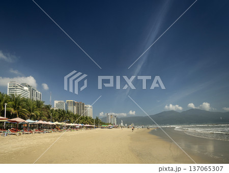 view of my khe beach tourist area in danang vietnam on sunny day view of my khe beach tourist area in danang vietnam on sunny day 137065307