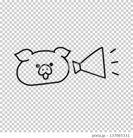 Cute pig with megaphone line drawing 137065331