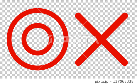 一組紅色雙圓圈和十字標記－正確和錯誤答案判斷圖示素材 137065339