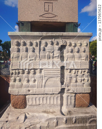 Stone Relief Base of Ancient Egyptian Obelisk at Sultanahmet Square Istanbul 137065622