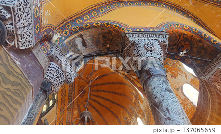 Ornate Columns and Painted Arches Inside Hagia Sophia Istanbul, Turkey Ornate Columns and Painted Arches Inside Hagia Sophia Istanbul, Turkey 137065659