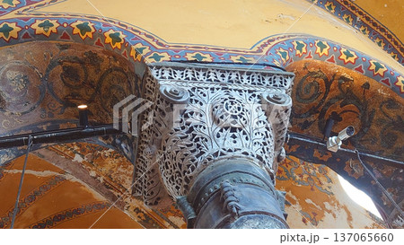 Ornate Columns and Painted Arches Inside Hagia Sophia Istanbul, Turkey Ornate Columns and Painted Arches Inside Hagia Sophia Istanbul, Turkey 137065660