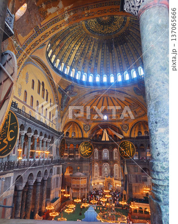 Ornate Columns and Painted Arches Inside Hagia Sophia Istanbul, Turkey Ornate Columns and Painted Arches Inside Hagia Sophia Istanbul, Turkey 137065666
