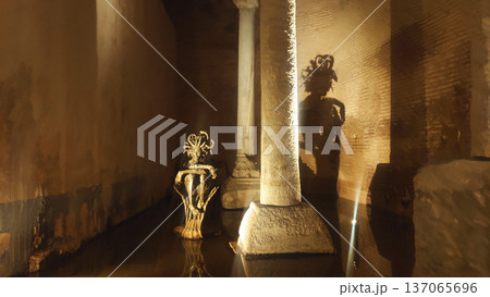 Medusa Sculpture Reflection Inside Basilica Cistern Istanbul Medusa Sculpture Reflection Inside Basilica Cistern Istanbul 137065696