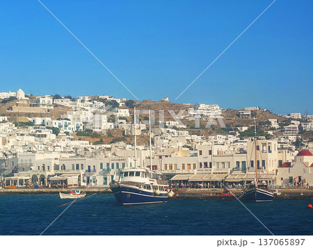 Mykonos Island Harbor with White Houses and Boats, Greece Mykonos Island Harbor with White Houses and Boats, Greece 137065897
