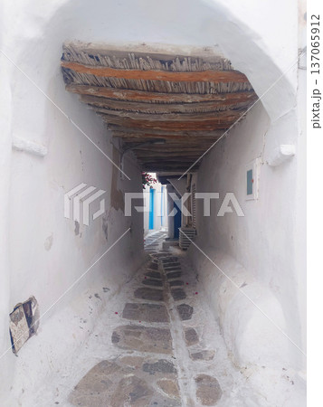 White Tunnel Alley in Mykonos Greece White Tunnel Alley in Mykonos Greece 137065912