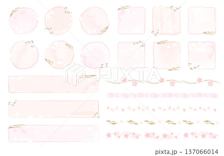 桜の水彩風フレームとラインのセット　春　和風 137066014