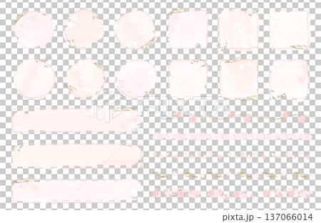 Set of watercolor cherry blossom frames and lines Spring Japanese style 137066014