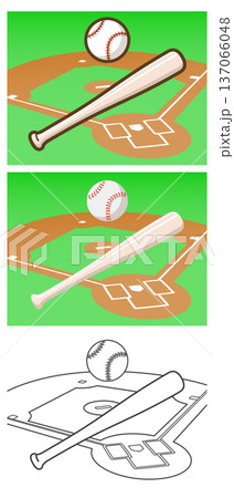 野球ボールとバットとグラウンド 野球ボールとバットとグラウンド 137066048