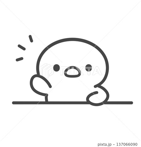 手を挙げるひよこの手描き線画イラスト 137066090