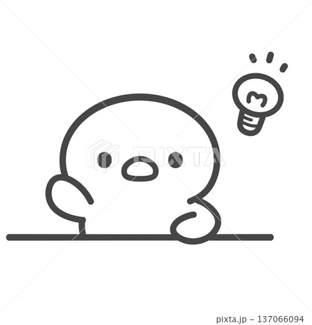 手を挙げてひらめくひよこの手描き線画イラスト 137066094