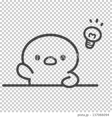 Hand-drawn line drawing of a chick raising its hand 137066094