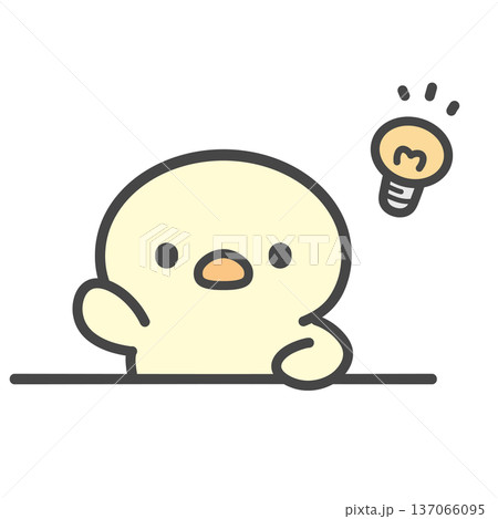 手を挙げてひらめくひよこの手描きイラスト 137066095