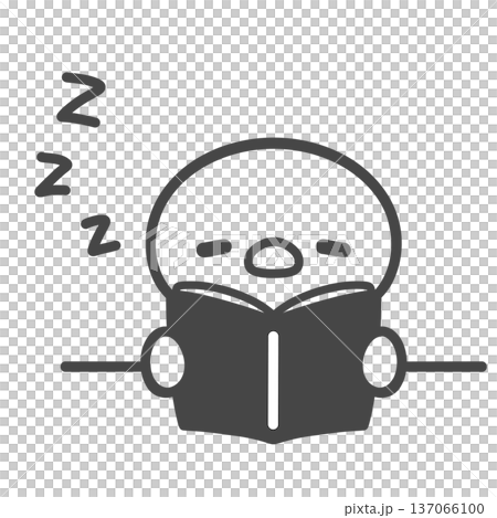 本を開いたまま寝るひよこの手書き線画イラスト 居眠り 勉強疲れ 徹夜 授業中 137066100