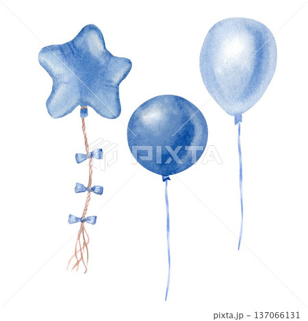 A collection of yellow balloons and a hand-drawn watercolor heart on an isolated background. A simple clip art gift or decoration for a party, date, reunion, birthday, or anniversary 137066131
