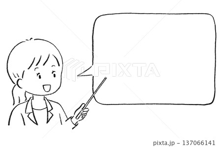指差し棒で説明する女性の先生 横長 シンプル手描き線画イラスト 指差し棒で説明する女性の先生 横長 シンプル手描き線画イラスト 137066141