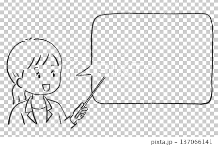 指差し棒で説明する女性の先生 横長 シンプル手描き線画イラスト 指差し棒で説明する女性の先生 横長 シンプル手描き線画イラスト 137066141