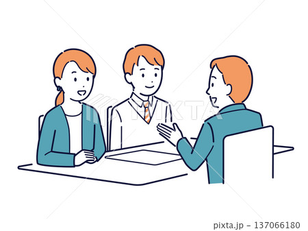 三者面談をする教師と親子のイラスト 137066180